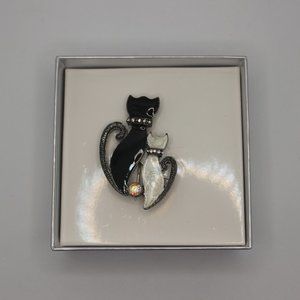Cat Brooch Vintage Black and White